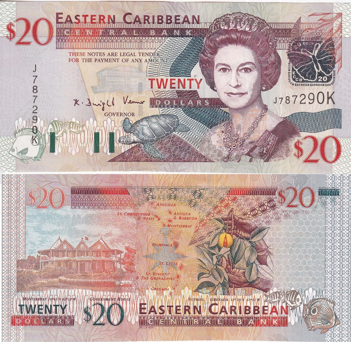 East Caribbean 20 Dollars 2003 P 44 k Suffix Letter K UNC