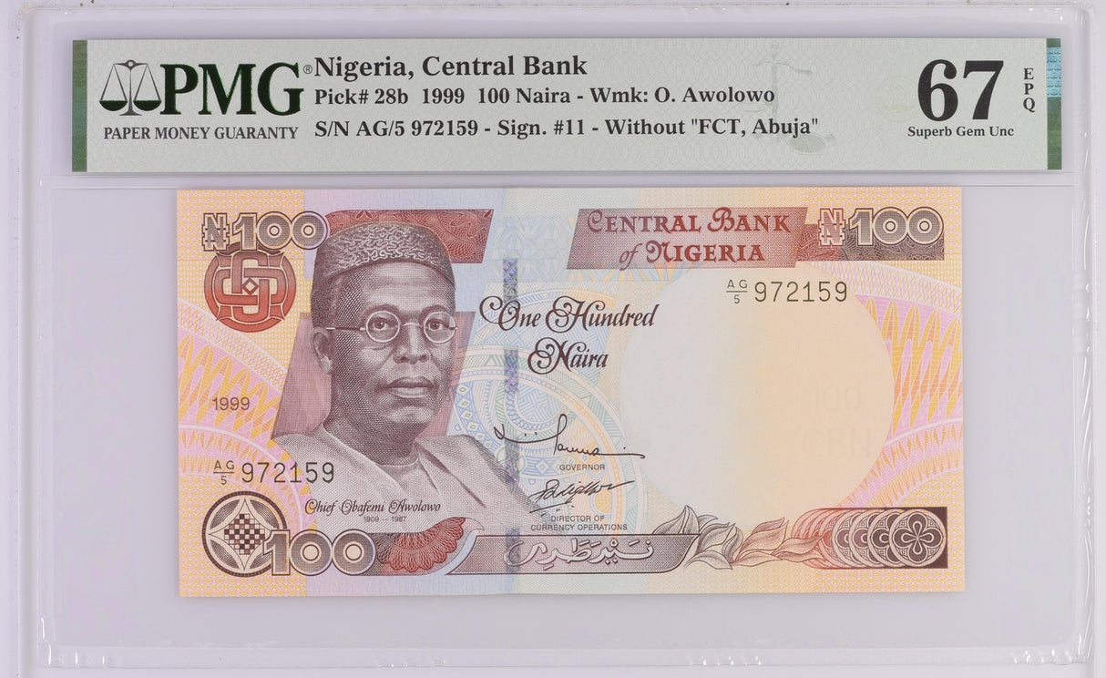 Nigeria 100 Naira 1999 P 28 b Superb Gem UNC PMG 67 EPQ