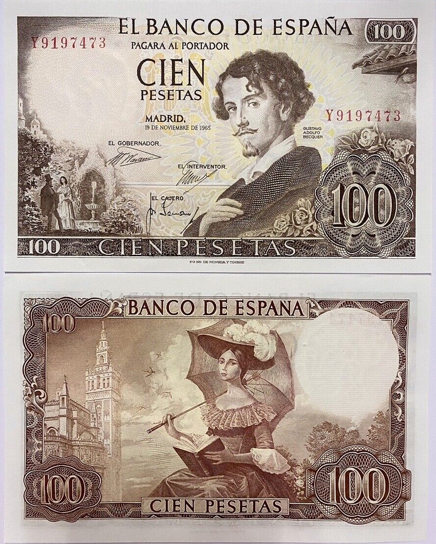 Spain 100 Pesetas 1965 P 150 AUnc