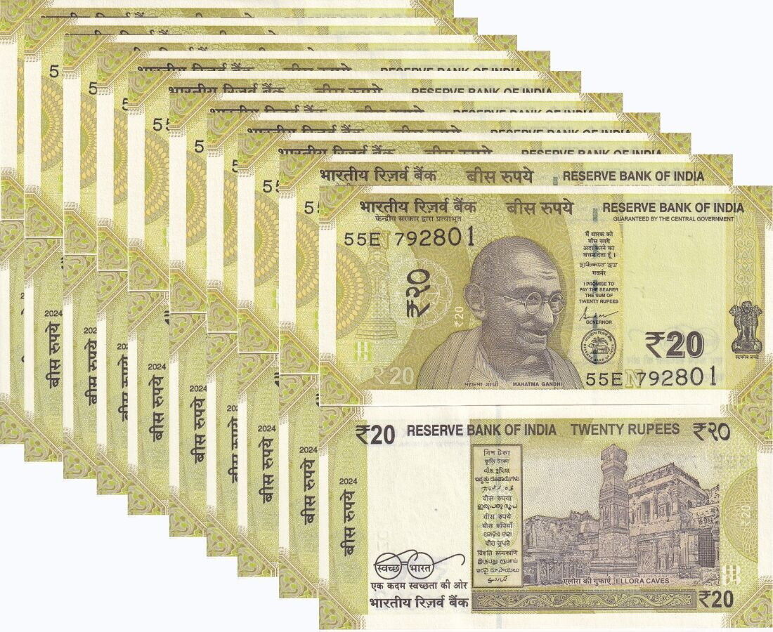 India 20 Rupees 2024 P 110 UNC NEW Date LOT 10 PCS