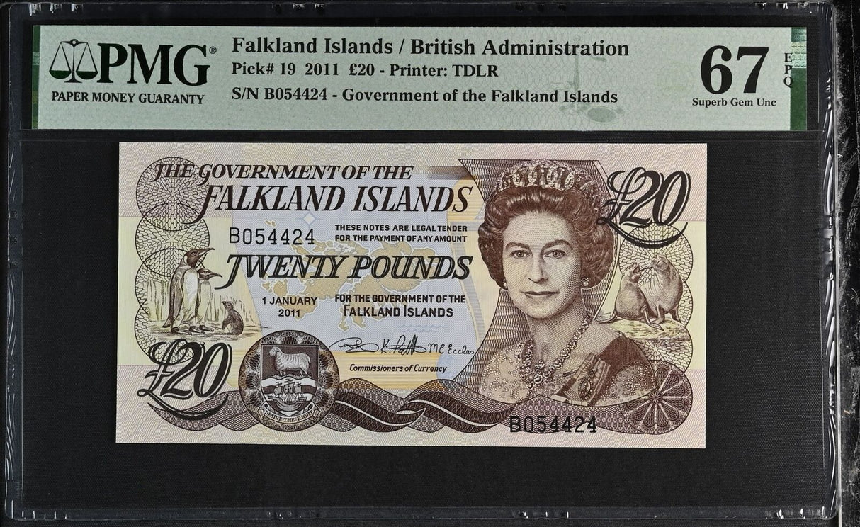 Falkland Islands 20 Pounds 2011 P 19 Superb Gem UNC PMG 67 EPQ