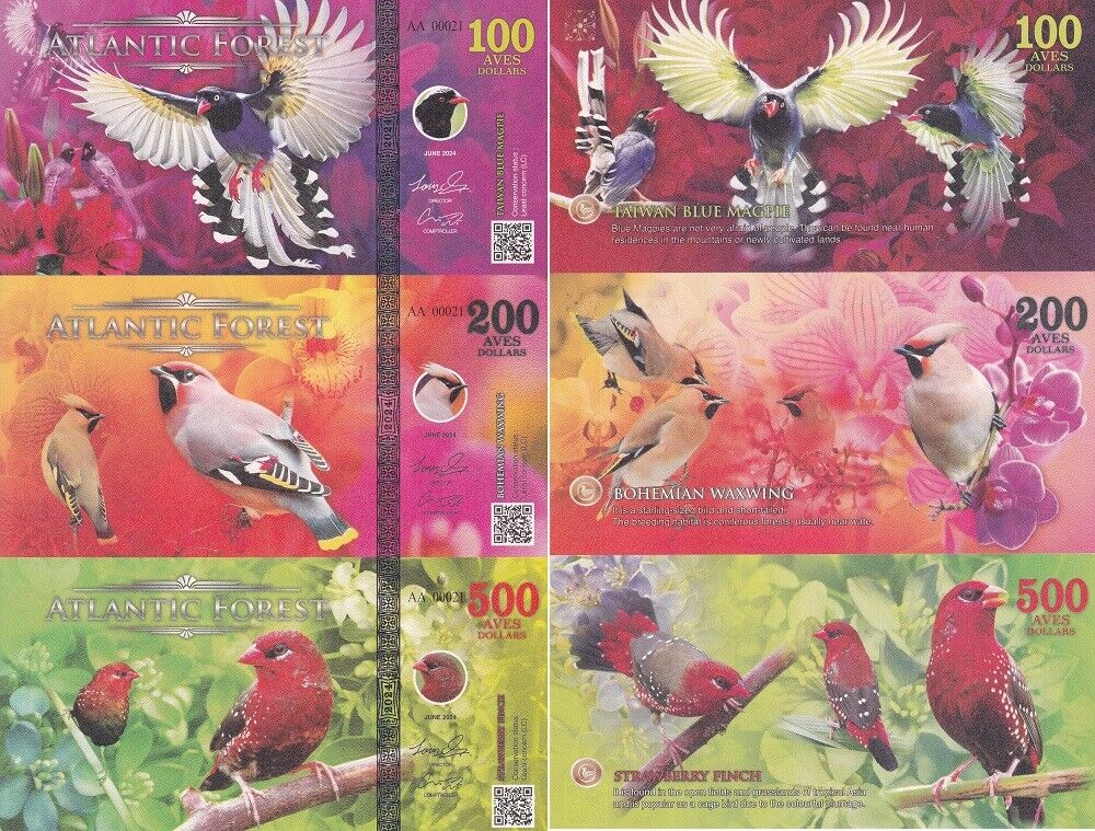 ATLANTIC FOREST 100 200 500 AVES DOLLARS SHEET 3 UNCUT 2024 Fantasy