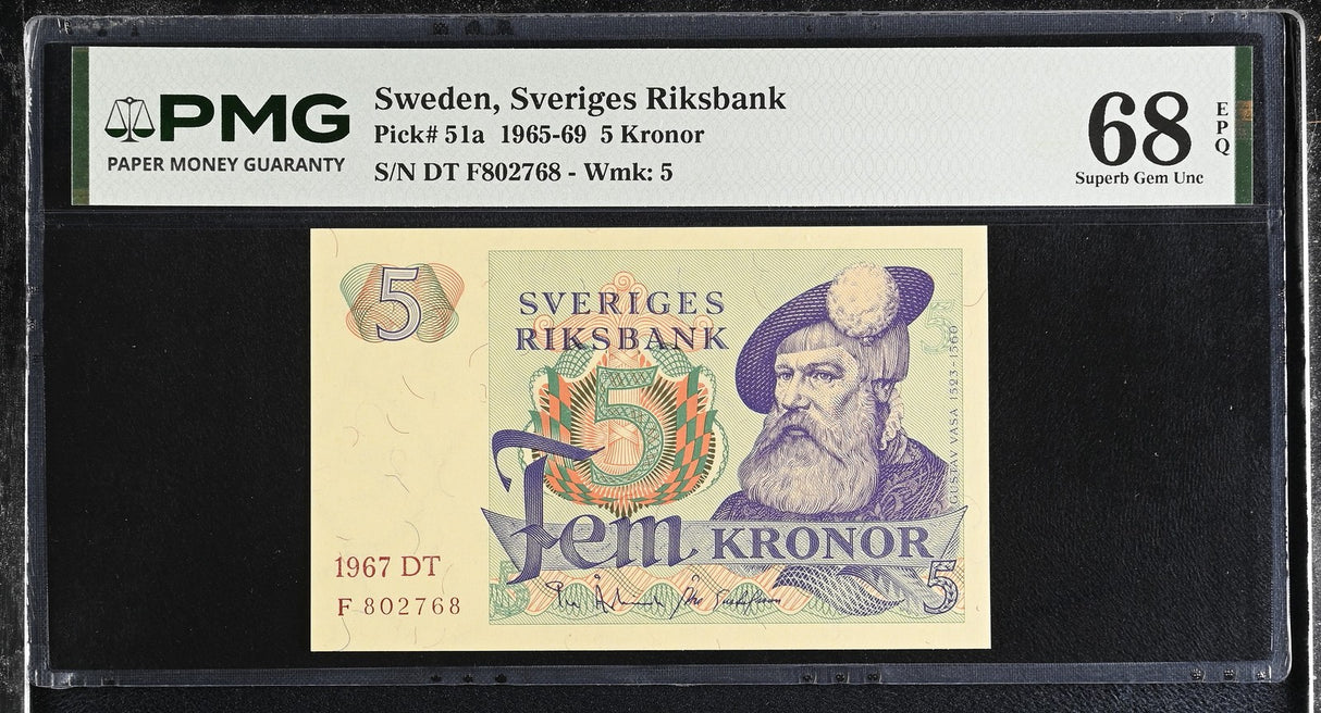 Sweden 5 Kronor 1967 P 51 a Superb Gem UNC PMG 68 EPQ