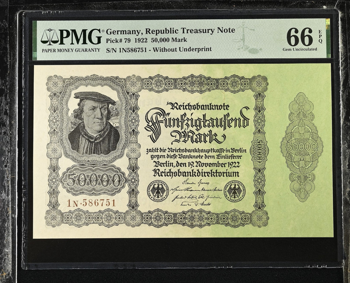 Germany 50000 Mark 1922 P 79 Gem UNC PMG 66 EPQ