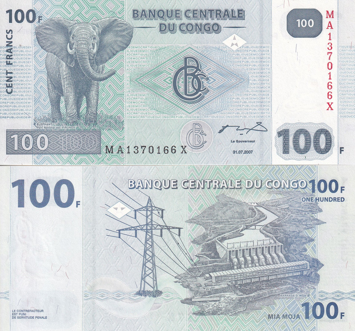 Congo 100 Francs 2007 P 98 UNC