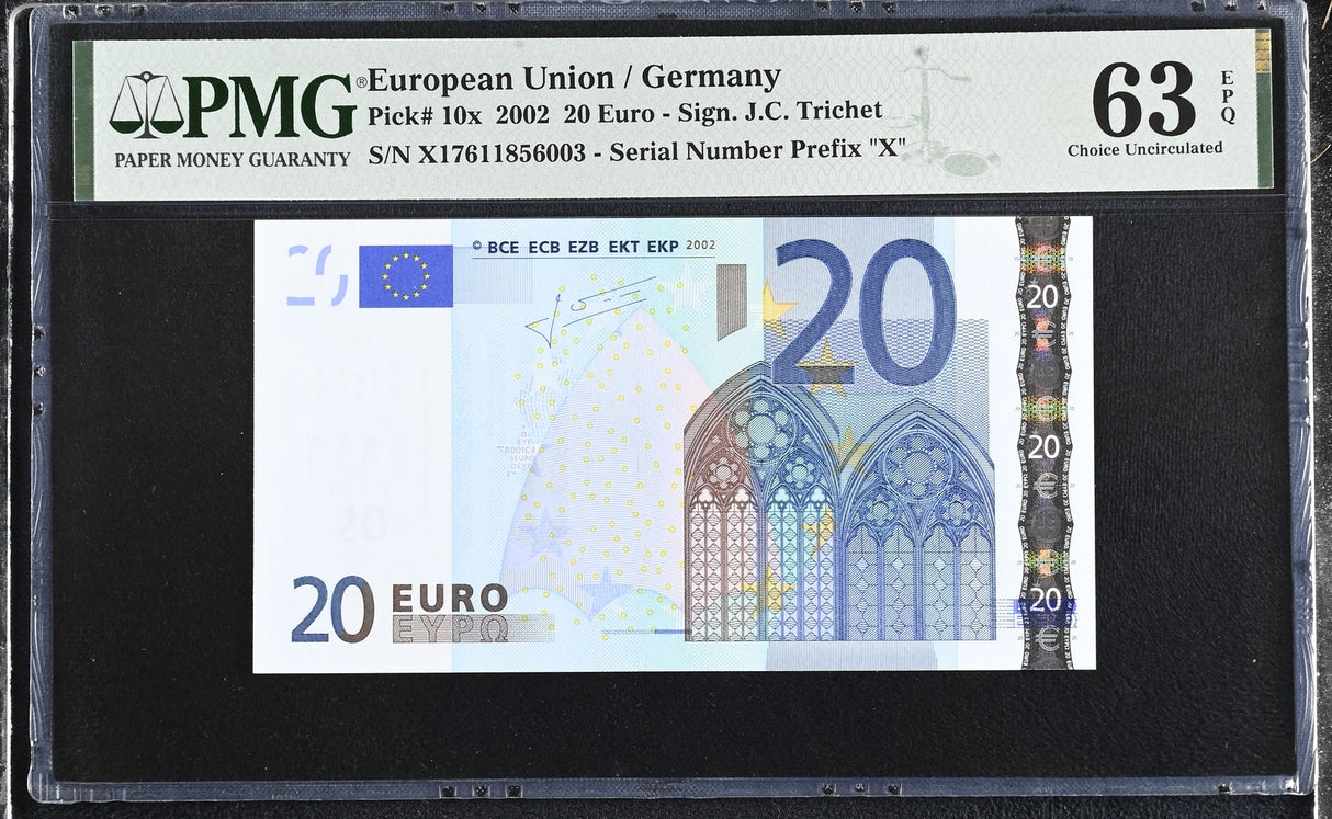 Euro 20 Euro 2002 Germany P 10 x Choice UNC PMG 63 EPQ