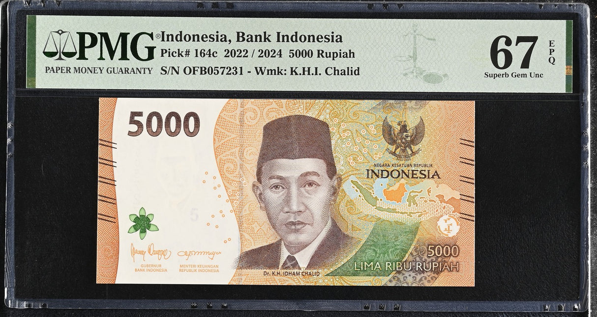Indonesia 5000 Rupiah 2022 / 2024 P 164 c Superb Gem UNC PMG 67 EPQ