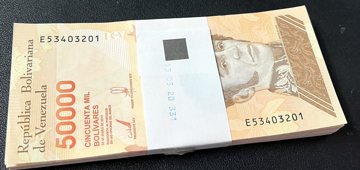 Venezuela 50000 Bolivares 2019 P 111 UNC LOT 100 Pcs 1 Bundle