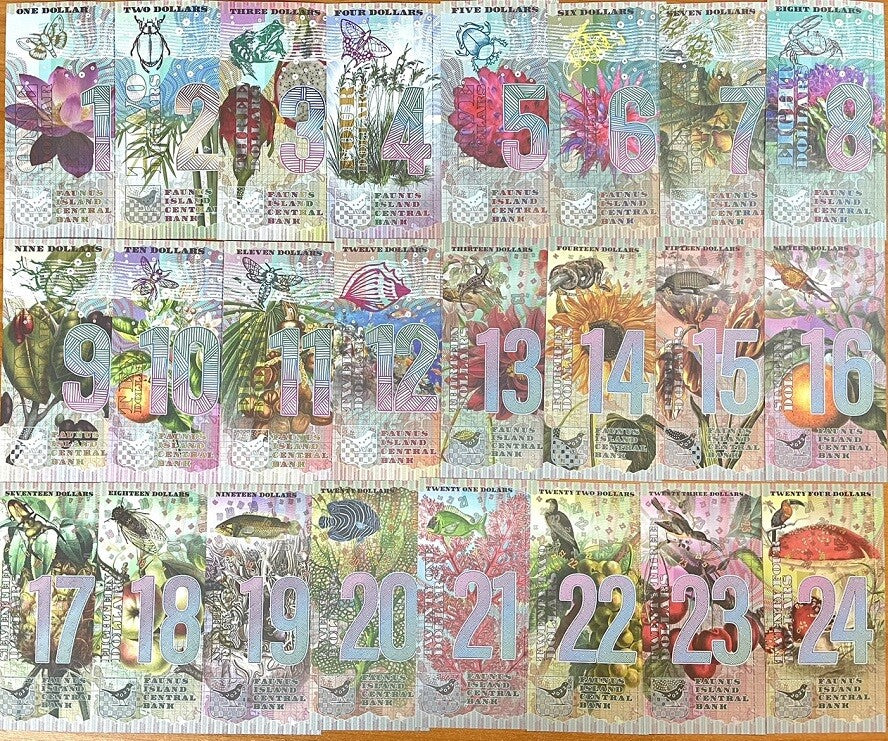Faunus Island Set 24 1 - 24 Dollars 2020-2022 Bird Raccoon Zebra Fantasy