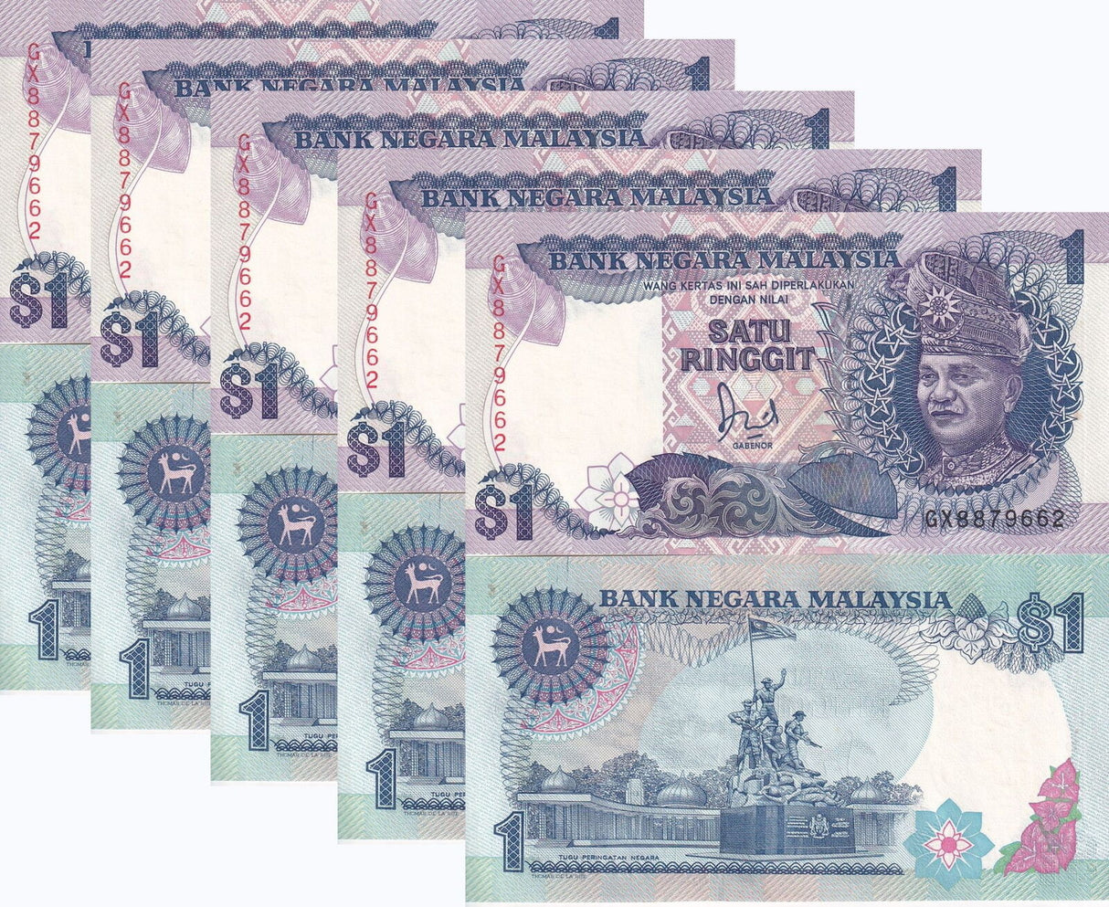 Malaysia 1 Ringgit ND 1989 P 27 b UNC LOT 5 PCS