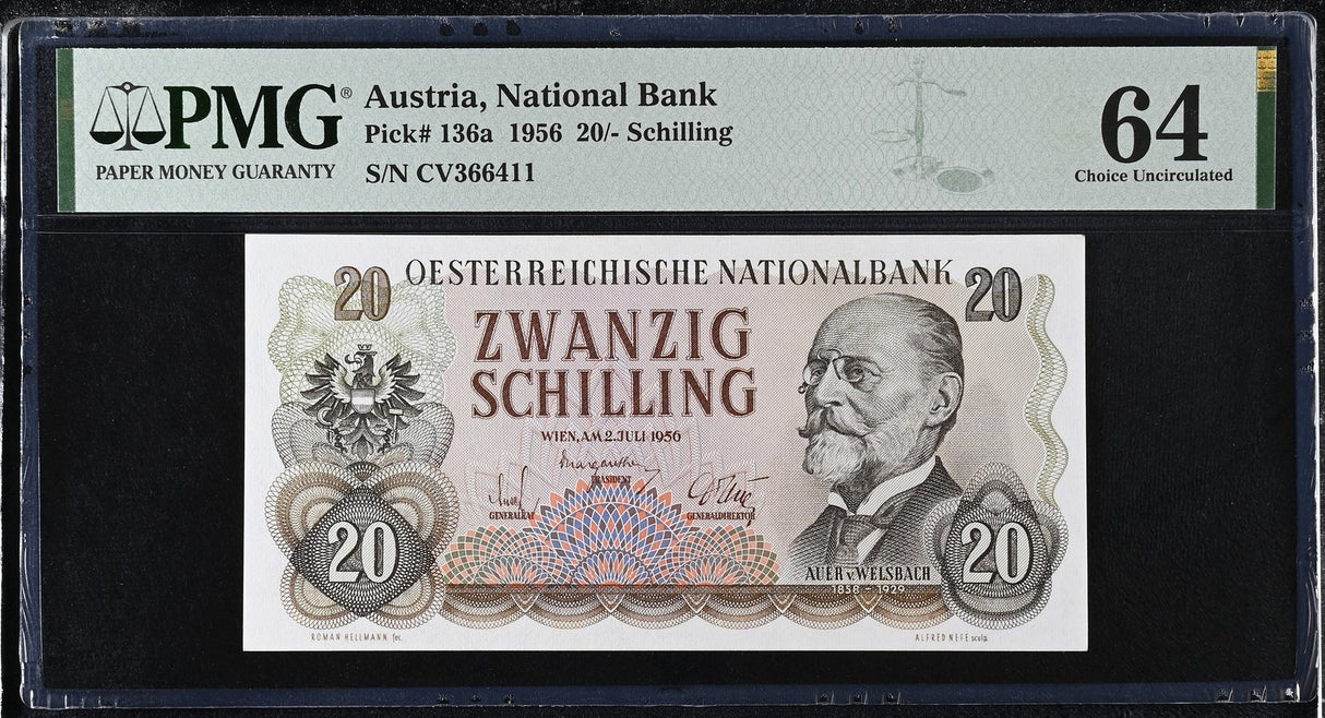 Austria 20 Schilling 1956 P 136 a Choice UNC PMG 64