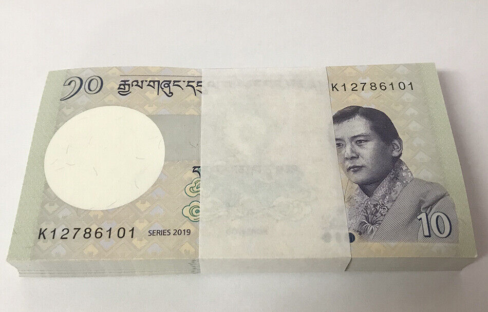 Bhutan 10 Ngultrum 2019/2021 P 29 New Date + Sign UNC Lot 100 PCS 1 Bundle
