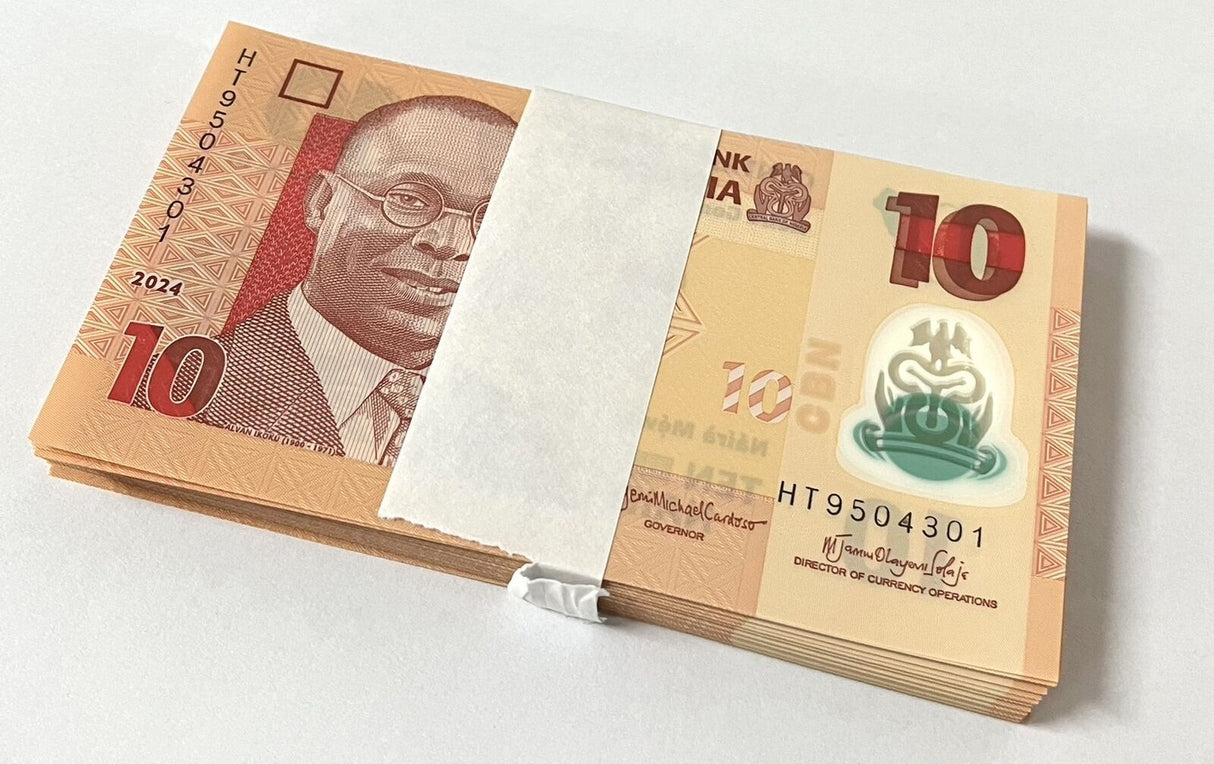 Nigeria 10 Naira 2024 P 39 Polymer UNC LOT 100 PCS 1 Bundle