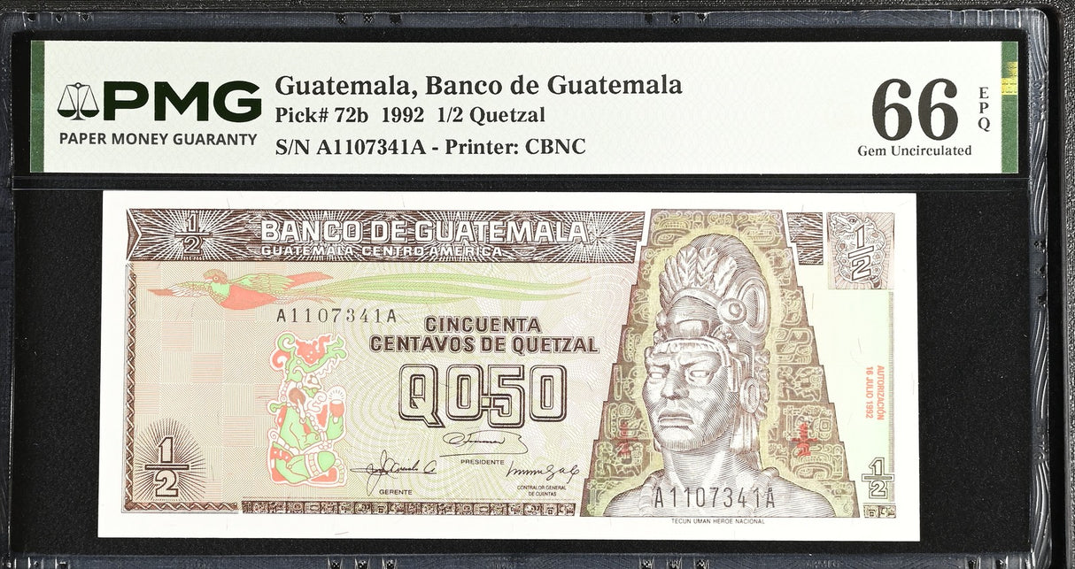 Guatemala 1/2 Quetzal 1992 P 72 b Gem UNC PMG 66 EPQ