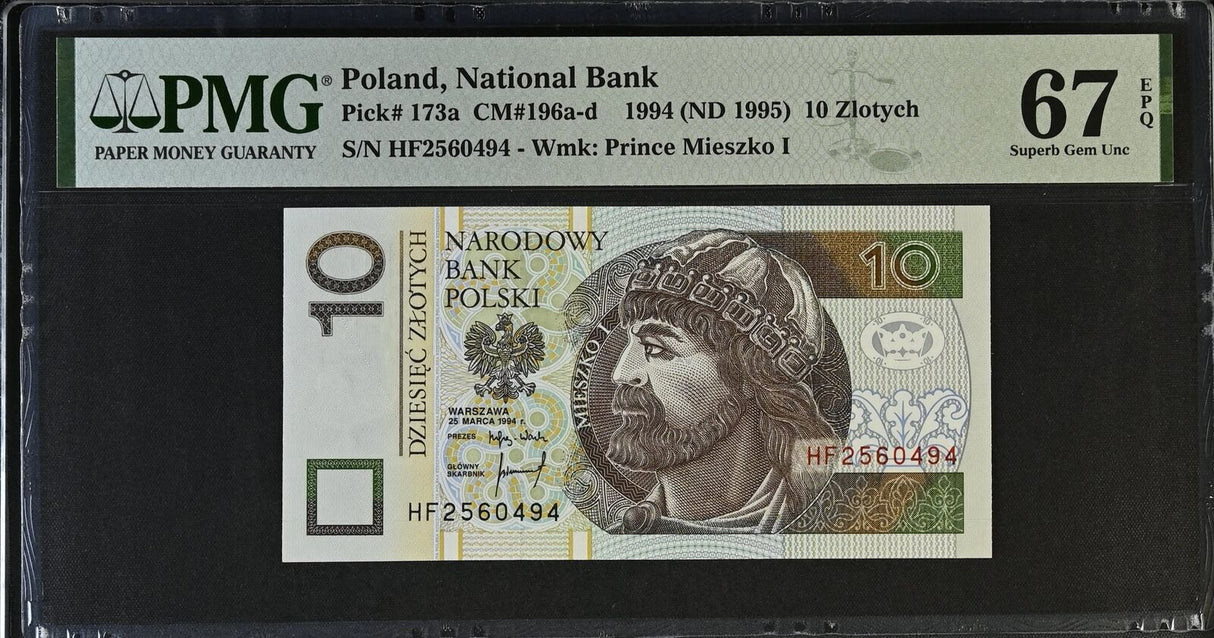 Poland 10 Zlotych 1994 ND 1995 P 173 a Superb Gem UNC PMG 67 EPQ