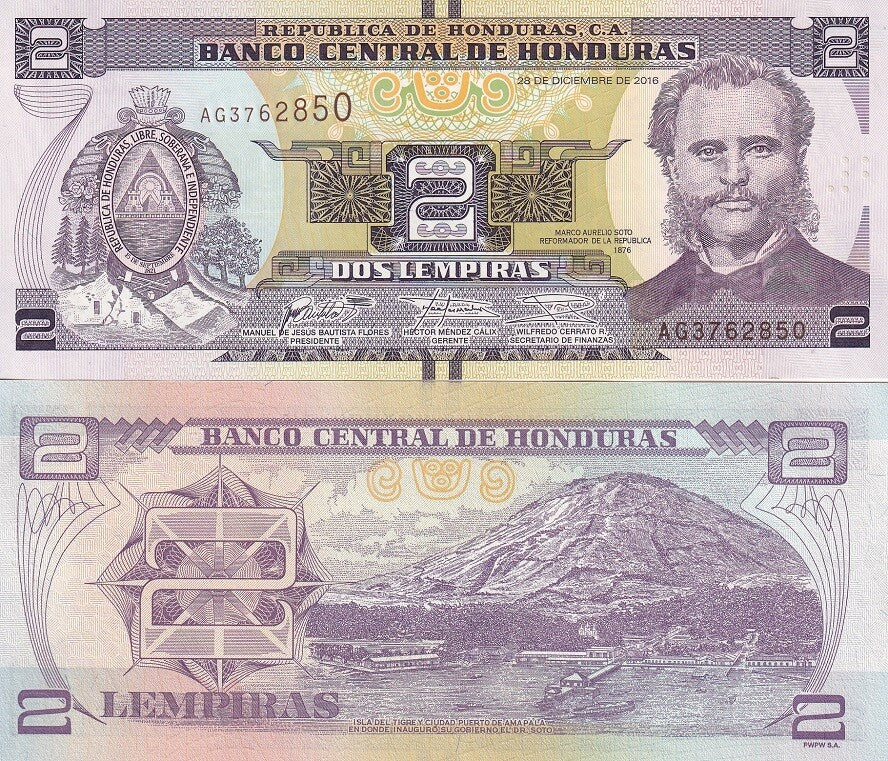 Honduras 2 Lempiras 2016 P 97 c UNC