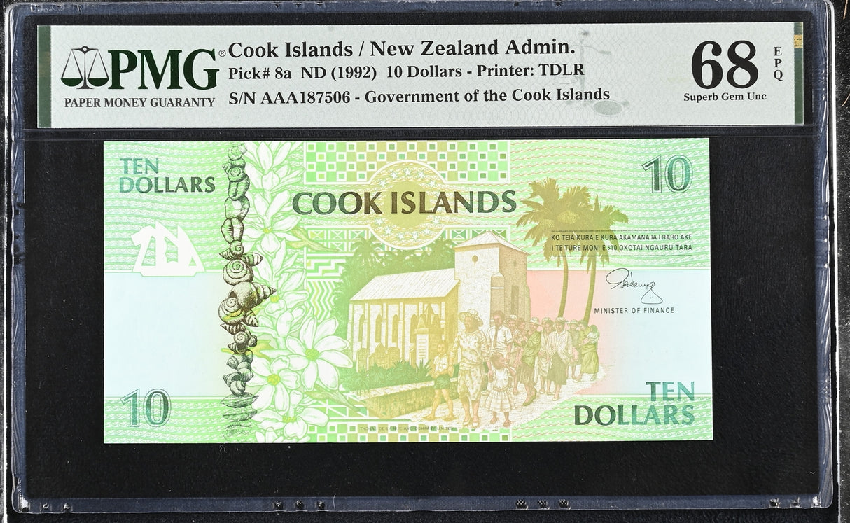 Cook Islands 10 Dollars ND 1992 P 8 a AAA Prefix Superb Gem UNC PMG 68 EPQ