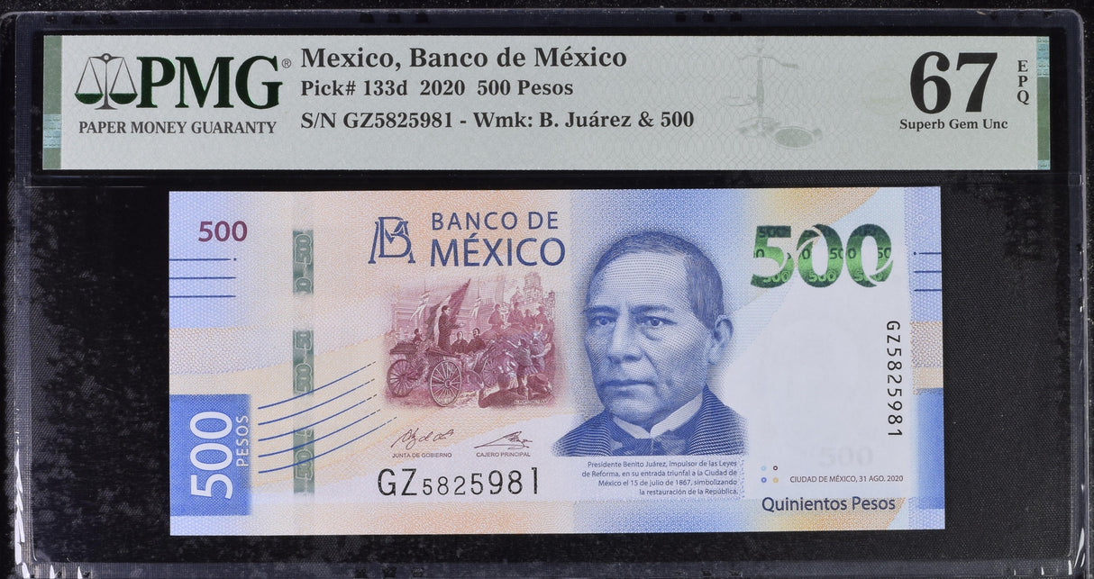 Mexico 500 Pesos 2020 P 133 d Superb Gem UNC PMG 67 EPQ