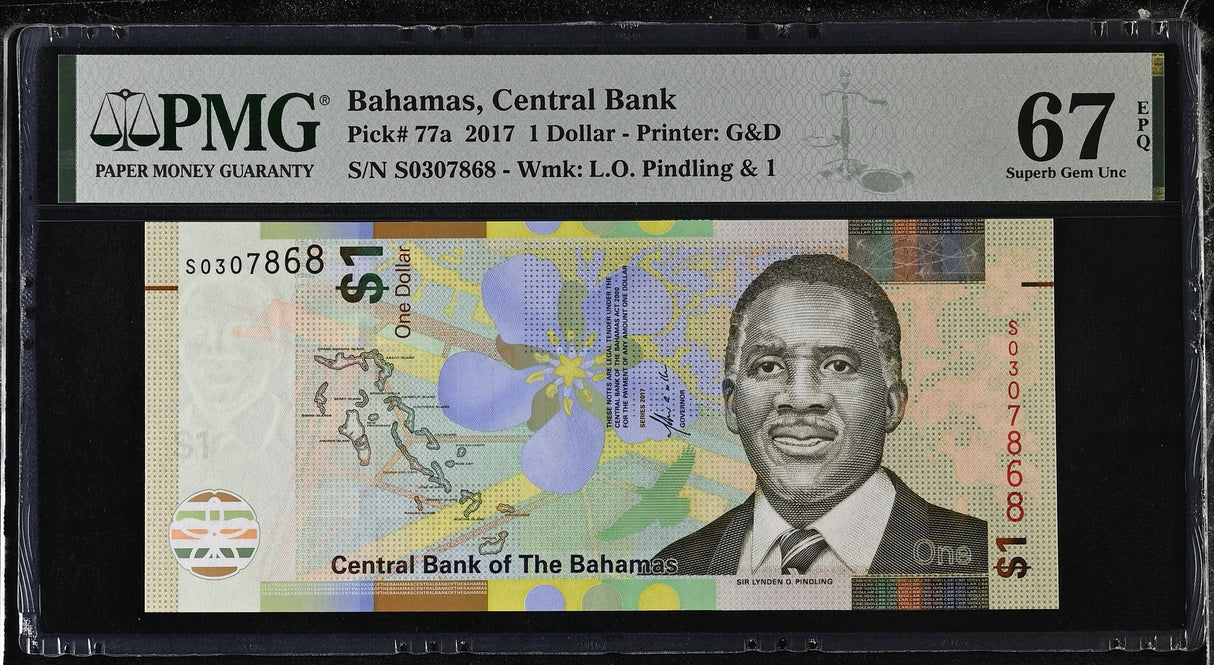 Bahamas 1 Dollar 2017 P 77 a Superb Gem UNC PMG 67 EPQ