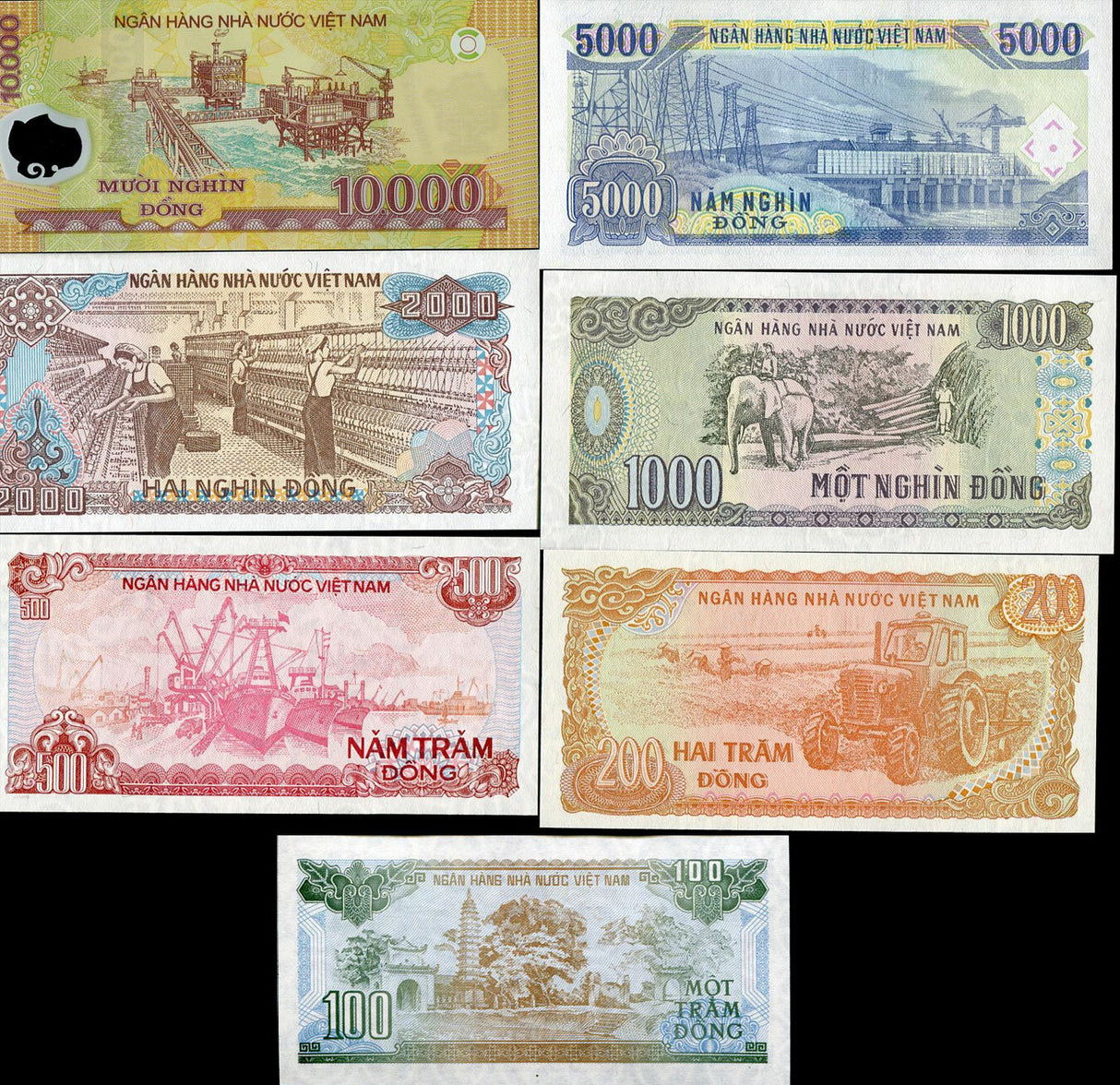 Vietnam Set 7 UNC 100 200 500 1000 2000 5000 10000 RANDOM DATES P 100 - 119