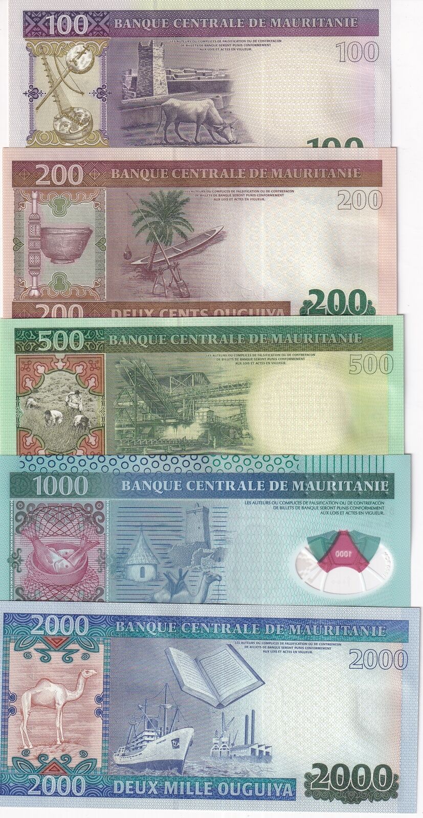 Mauritania Set 5 UNC 100 200 500 1000 2000 Ouguiya 2013-2014 P 16 17 18 19 20