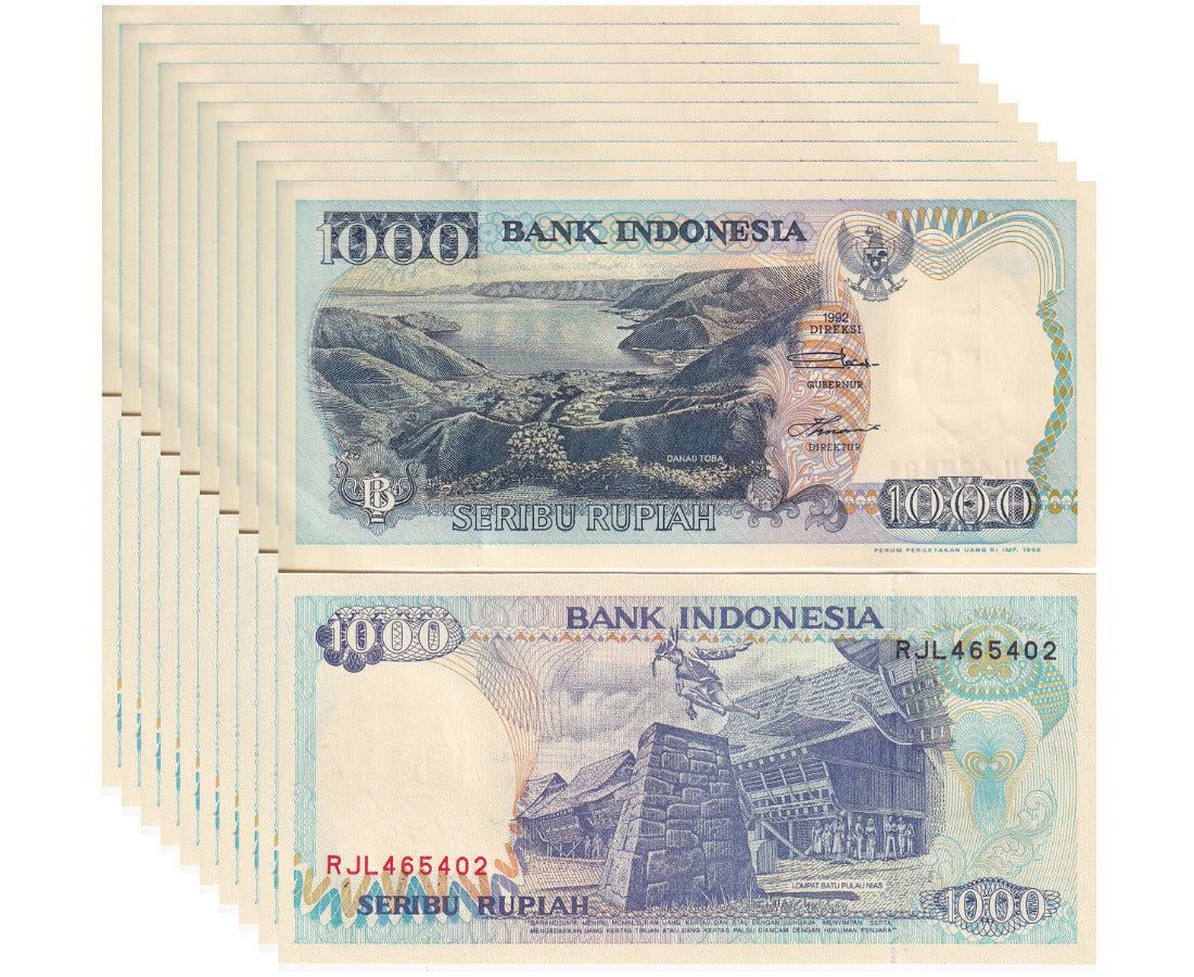 Indonesia 1000 Rupiah 1992/Random Year P 129 UNC LOT 10 PCS