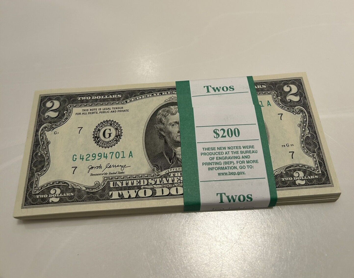 United States 2 Dollars USA 2017A P 545 UNC LOT 100 PCS 1 Bundle