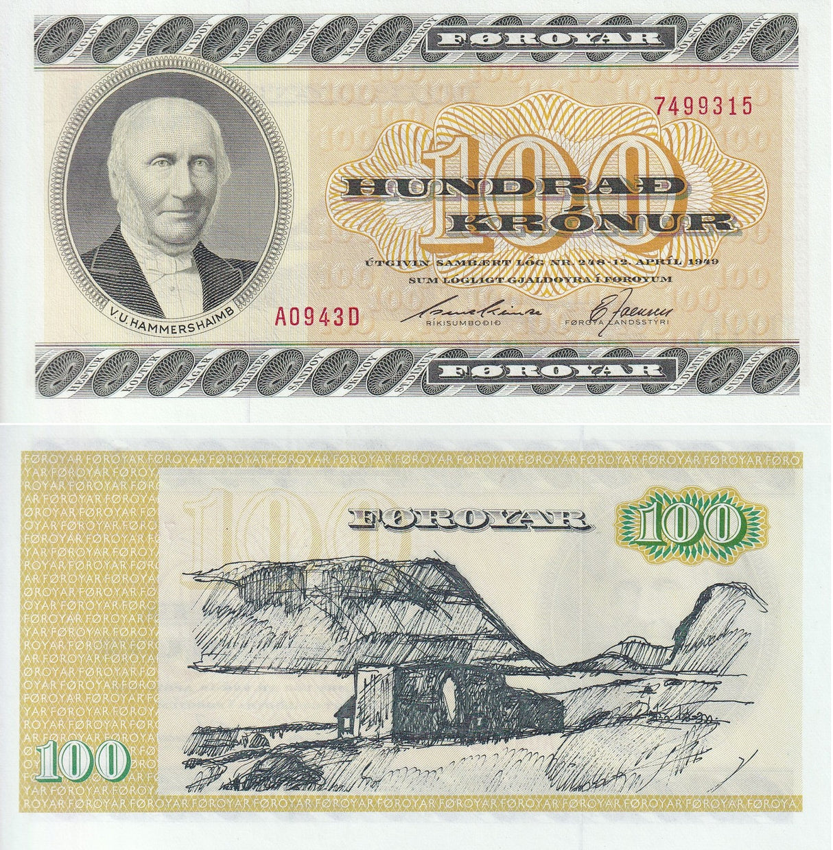 Faeroe Islands 100 Kronur 1994 P 21 f UNC