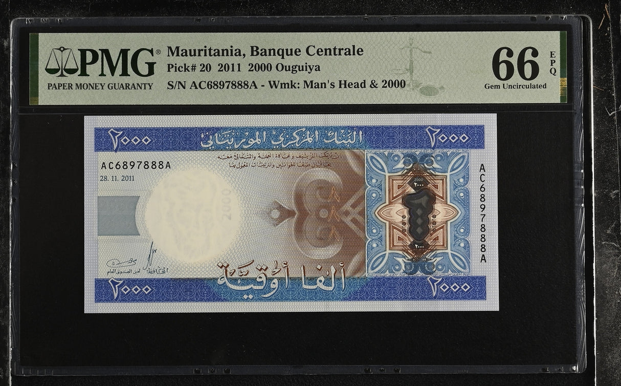 Mauritania 2000 Ouguiya 2011 P 20 Gem UNC PMG 66 EPQ