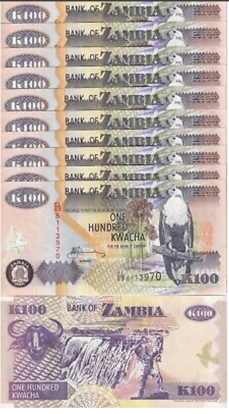 Zambia 100 Kwacha 2006 P 38 UNC LOT 10 PCS