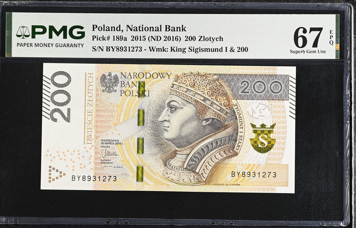 Poland 200 Zlotych ND 2016 P 189 a Superb Gem UNC PMG 67 EPQ
