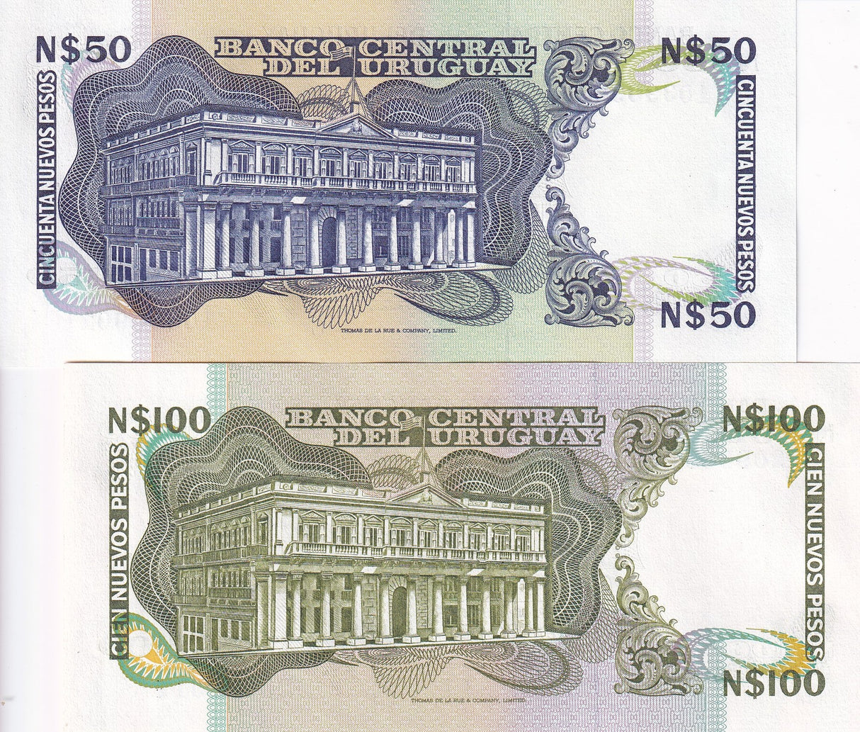 Uruguay Set 2 UNC 50 100 Pesos Random Year P 61A 62A