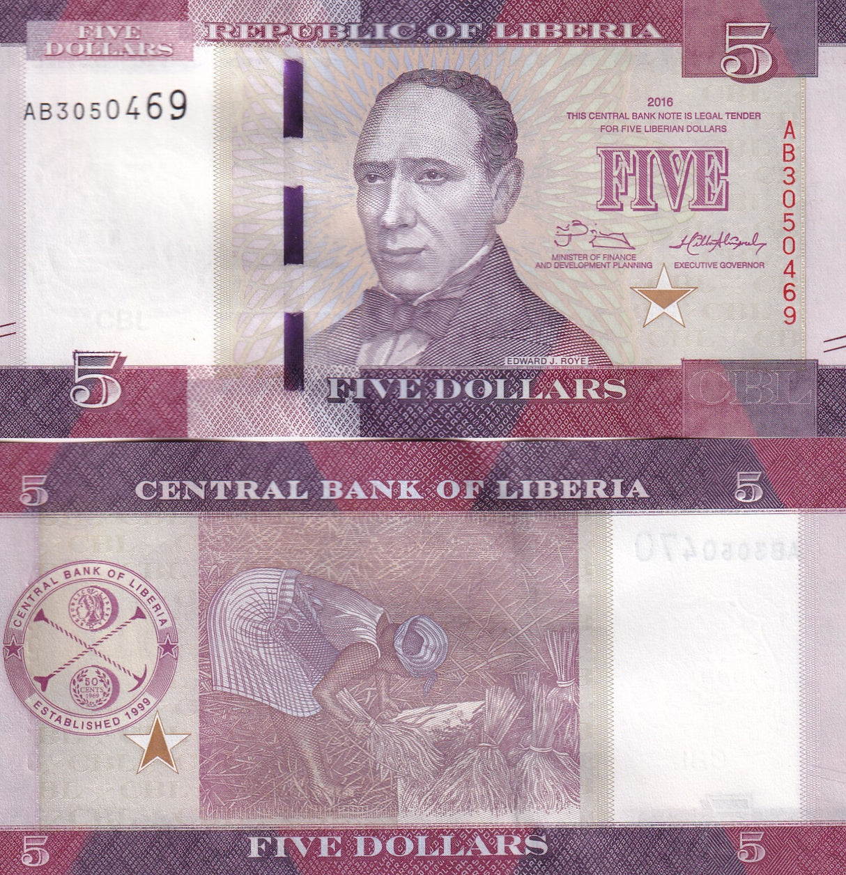 Liberia 5 Dollars 2016 P 31 UNC