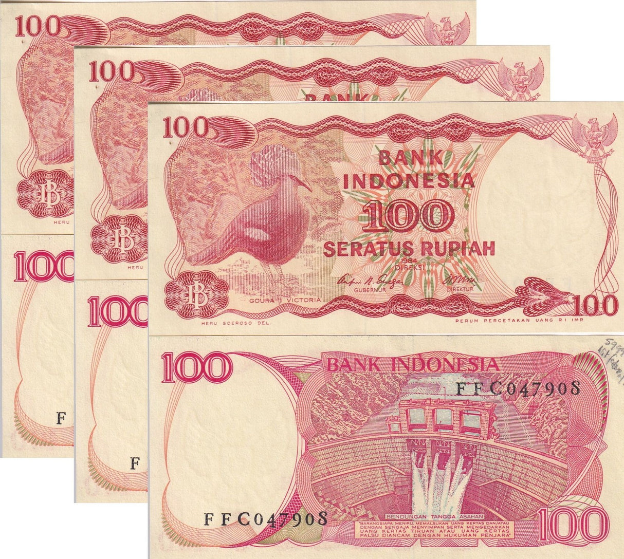 Indonesia 100 Rupiah 1984 P 122 VF With PIN Holes LOT 3 PCS