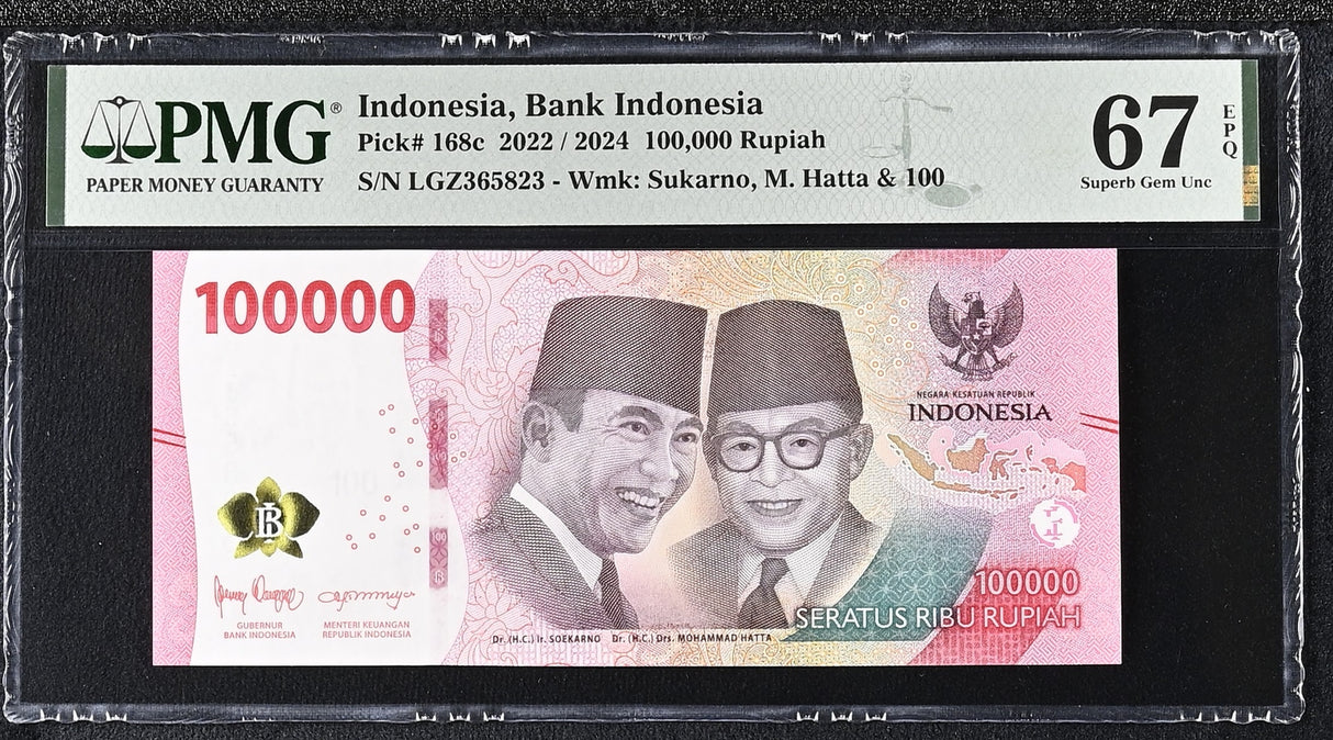 Indonesia 100000 Rupiah 2022/2024 P 168 c Superb Gem UNC PMG 67 EPQ