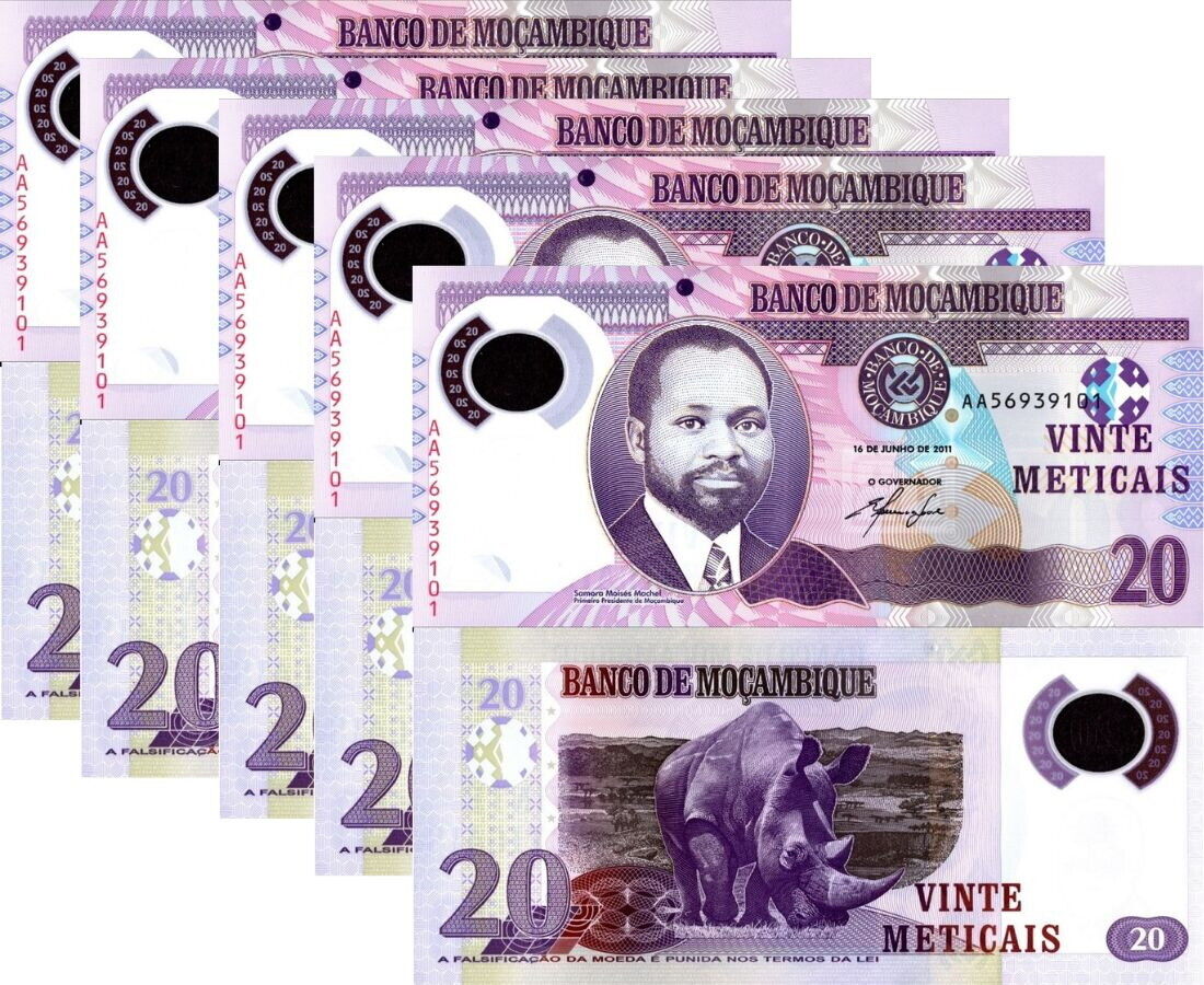 Mozambique 20 Meticais 2011 P 149 Polymer AA PREFIX UNC LOT 5 PCS