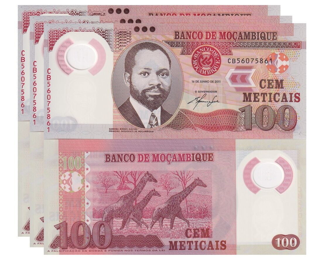 Mozambique 100 Meticais 2011 P 151 Polymer UNC LOT 3 PCS
