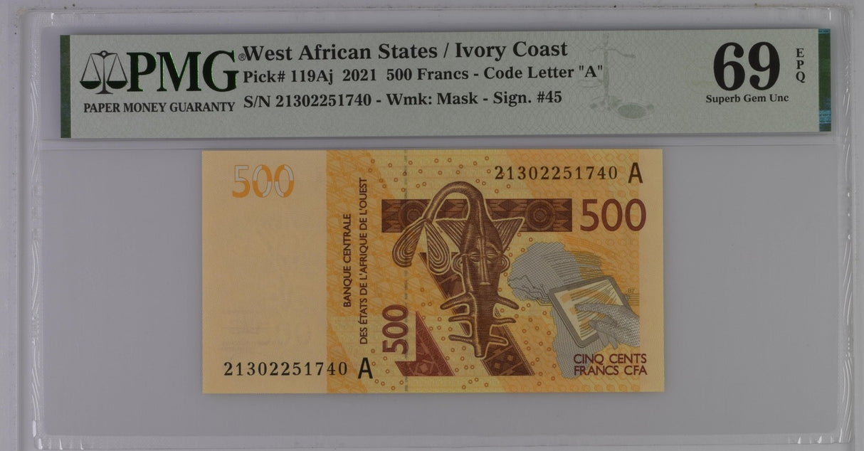 West African States Ivory Coast 500 Fr. 2021 P 119Aj Superb Gem UNC PMG 69 EPQ