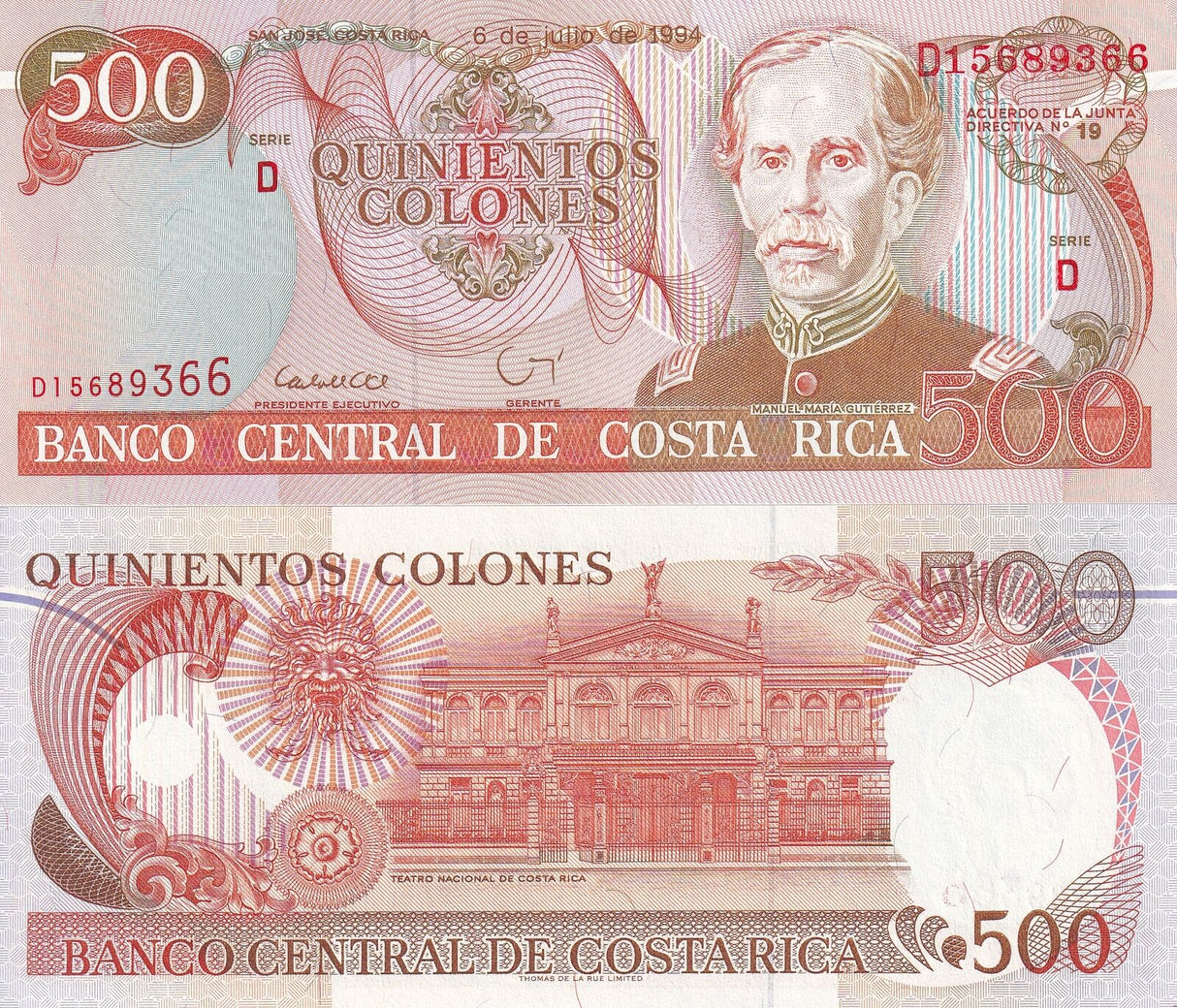 Costa Rica 500 Colones 1994 P 262 UNC