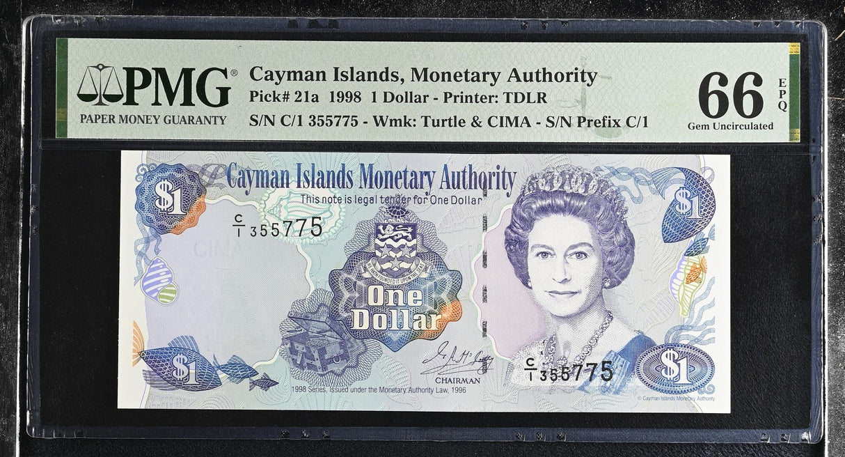 Cayman Islands 1 Dollar 1998 P 21 a Gem UNC PMG 66 EPQ