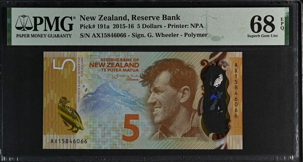 New Zealand 5 Dollars 2015 P 191 a Superb Gem UNC PMG 68 EPQ