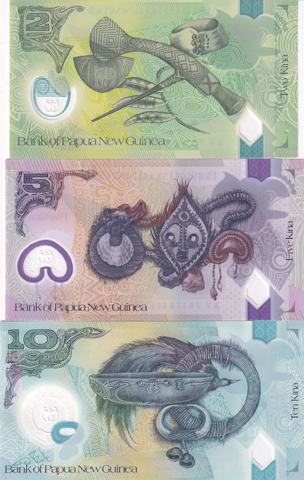 Papua New Guinea Set 3 PCS 2 5 10 KINA Random Year P 50 51 52 UNC