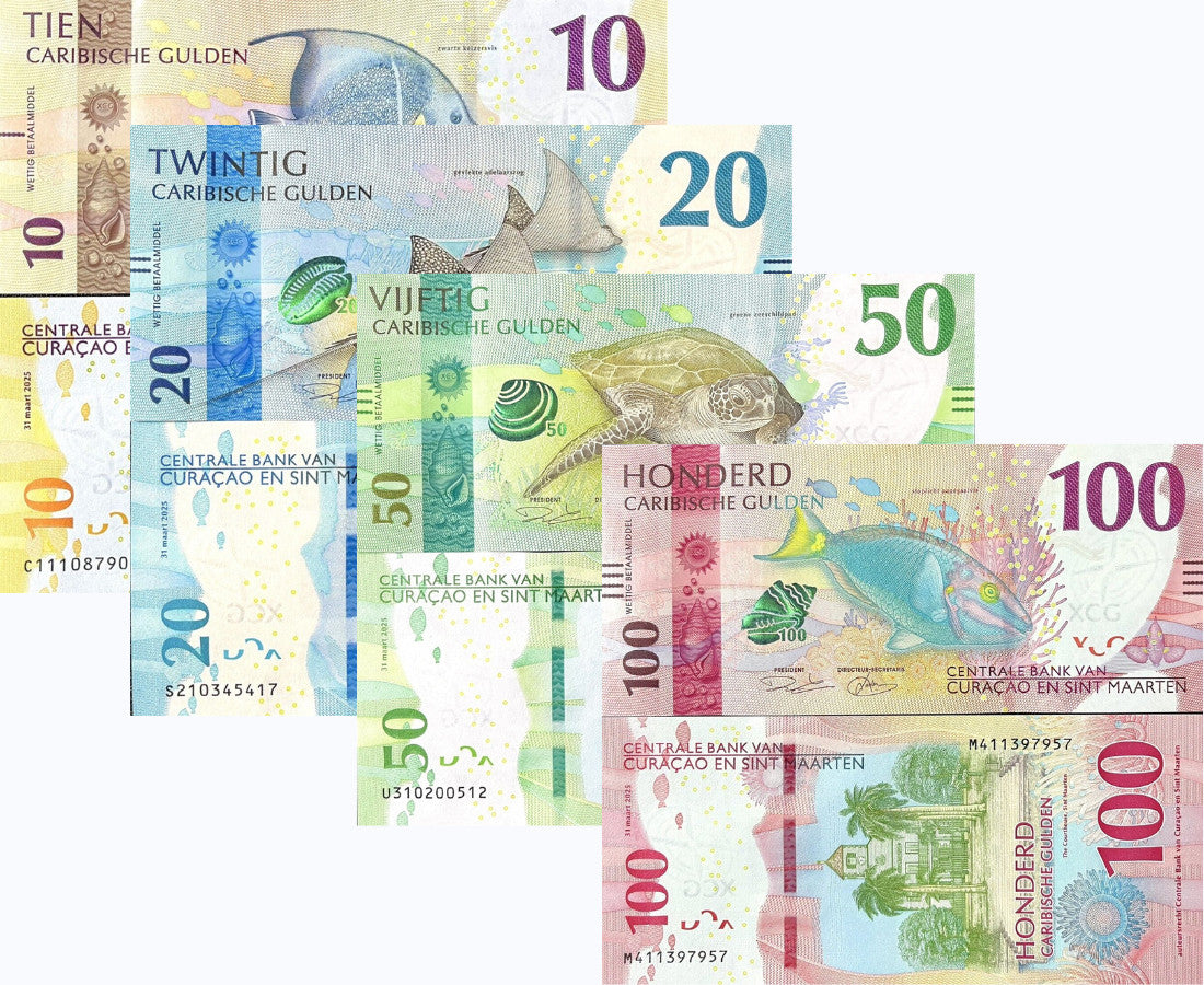 CURACAO & St MAARTEN Set 4 UNC 10 20 50 100 Gulden 2025 P 1 2 3 4 Anglefish