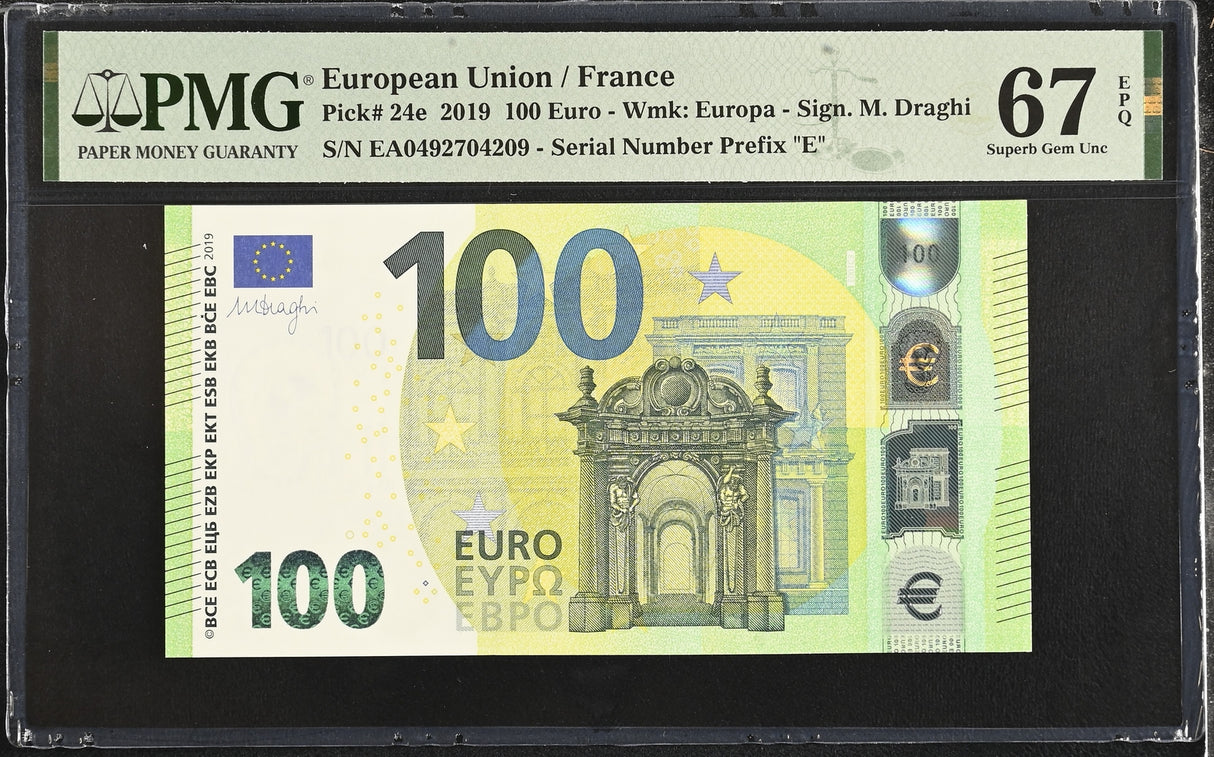 Euro 100 Euro France 2019 P 24 e Prefix Superb Gem UNC PMG 67 EPQ