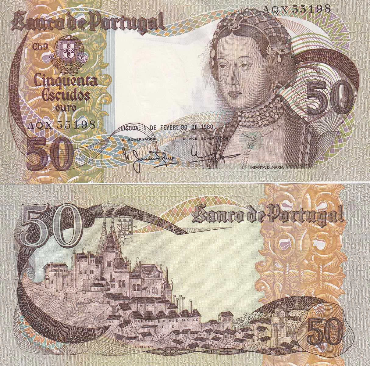 Portugal 50 Escudos 1980 Random Sign P 174 b UNC
