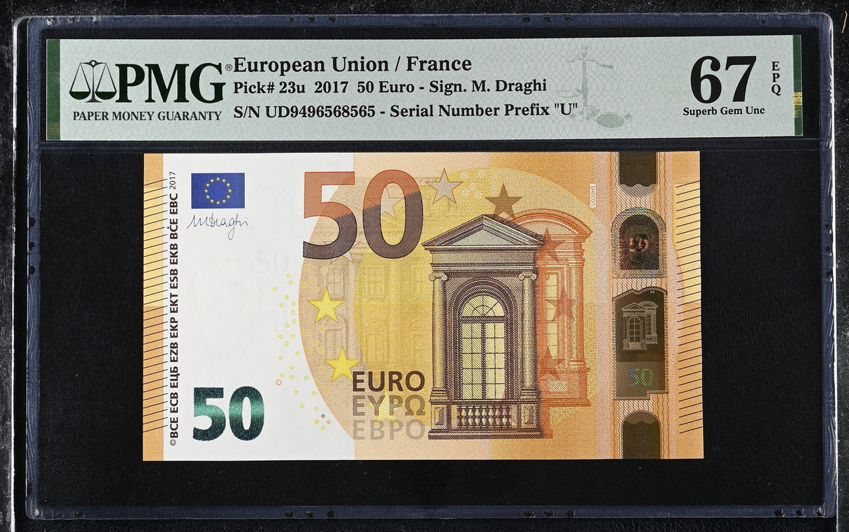 Euro 50 Euro 2017 France P 23 u Superb Gem UNC PMG 67 EPQ