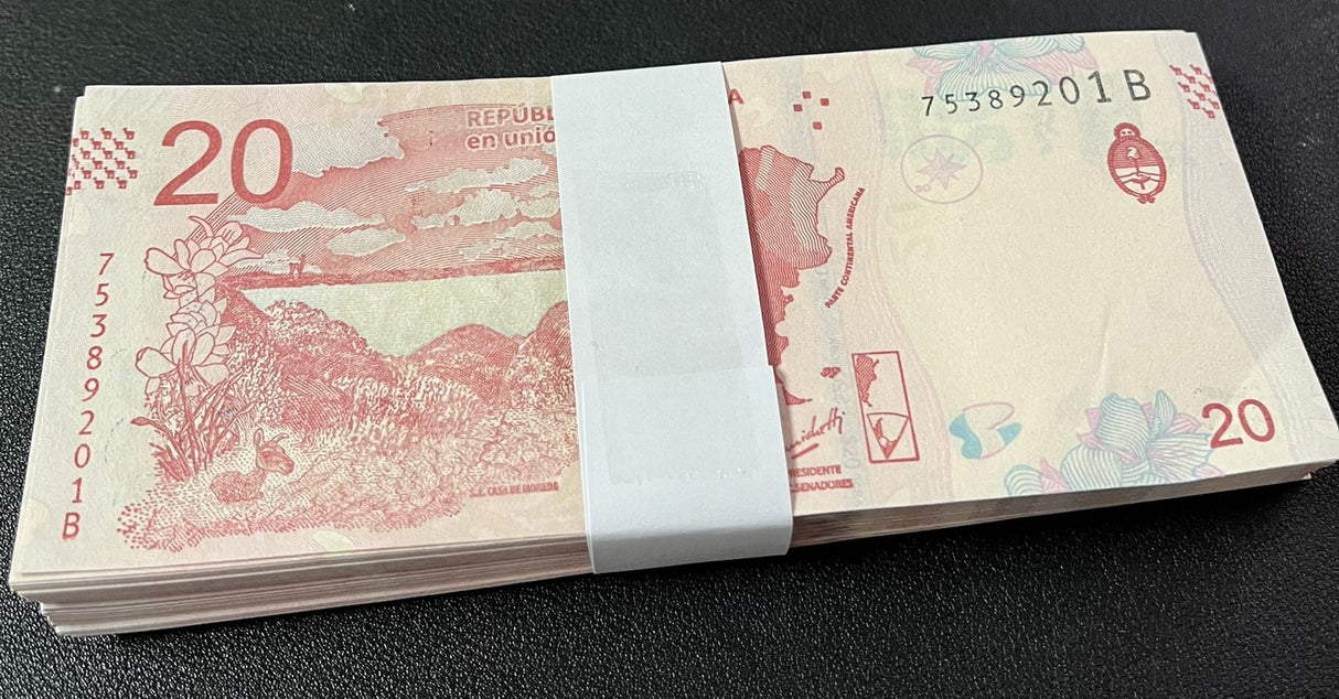 Argentina 20 Pesos ND 2017 P 361 AUnc Lot 100 Pcs 1 Bundle