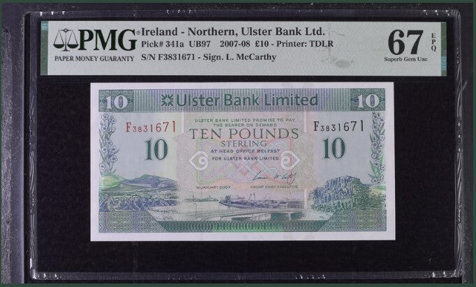 Northern Ireland 10 Pounds 2007 P 341 a Superb Gem UNC PMG 67 EPQ
