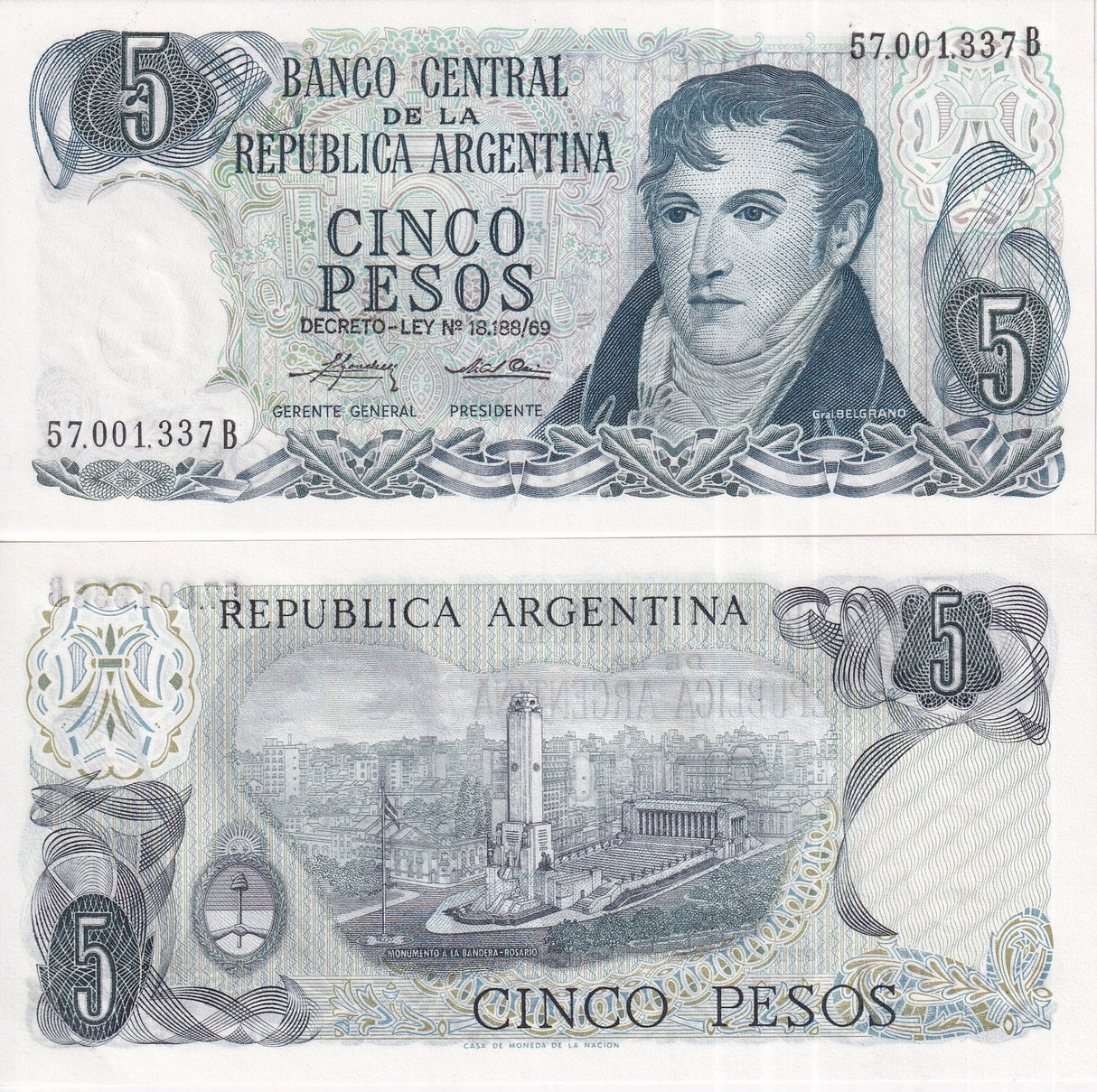 Argentina 5 Pesos ND 1975 P 294 UNC