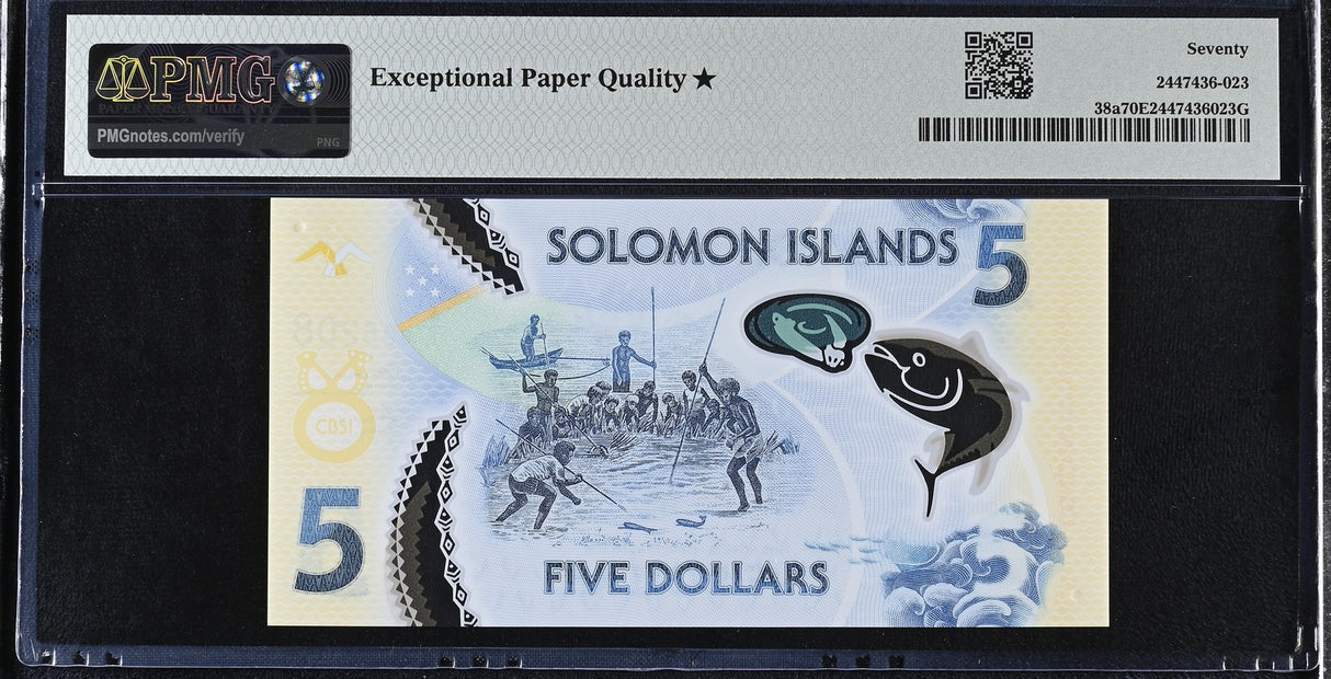 Solomon Islands 5 Dollars ND 2019 P 38 First Prefix A1 Superb Gem UNC PMG 70 EPQ